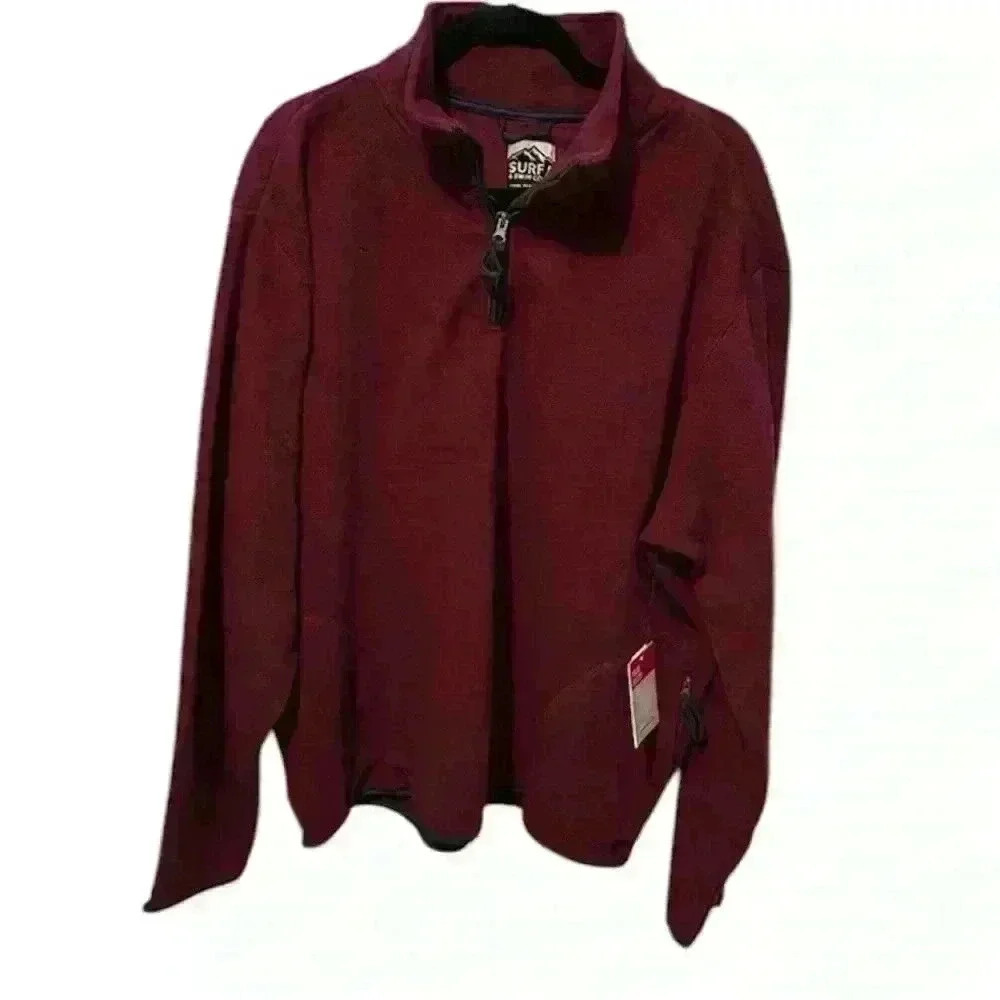 NWT Surf & Swim Co Burgundy & Navy Quarter Zip Polar Fleece w/ Pockets Mens XXL